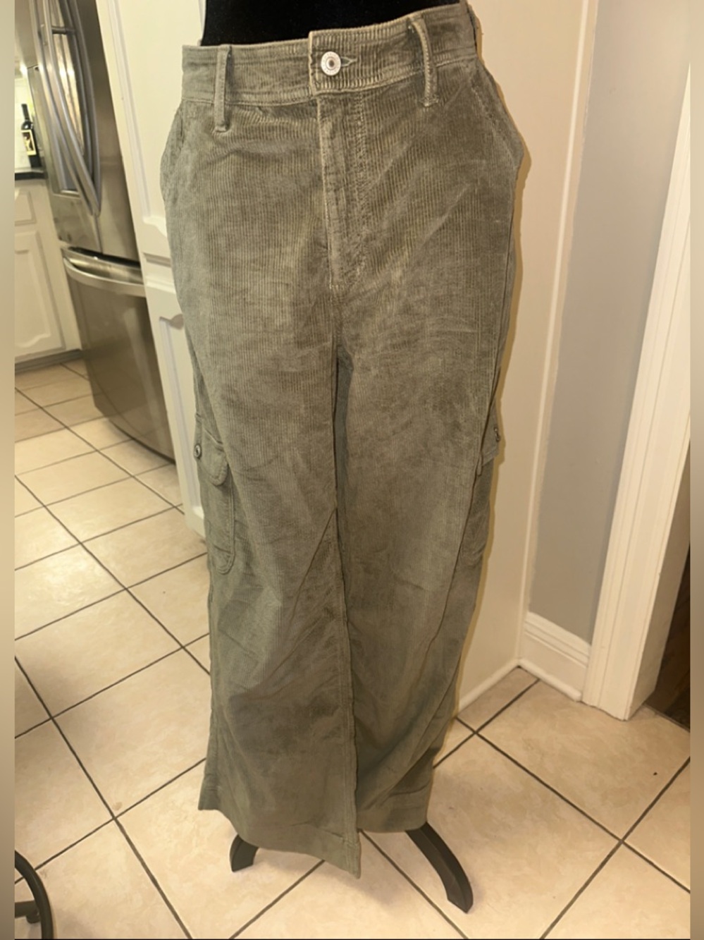 American Eagle Outfitters Olive Green Corduroy Flare Cargo Pants